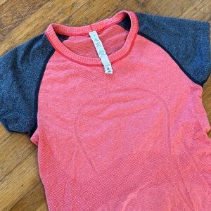 lululemon athletica Coral and Charcoal Raglan Tee